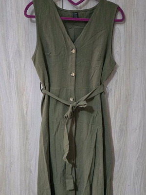 Shein khaki shirt dress new with buttons and belt size L