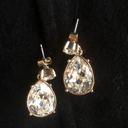 Vintage earrings with oval crystal drop like new, gold and silver