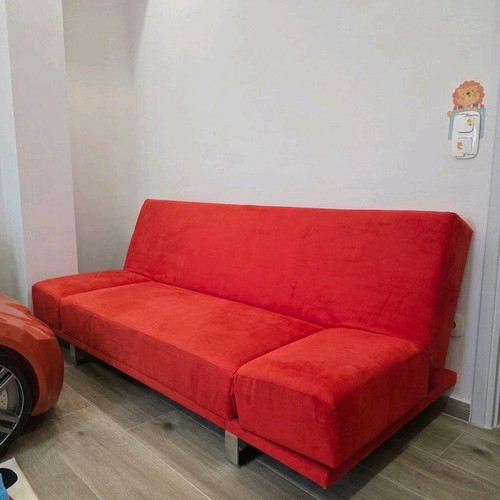 Red Alcantara Sofa Bed like new with metal legs