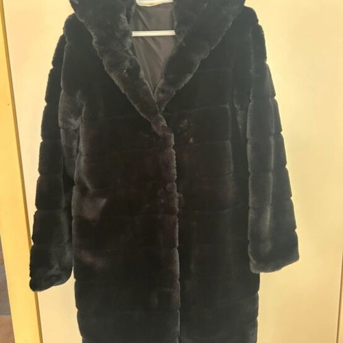 Sweet Miss synthetic fur coat with hood black like new size M/L