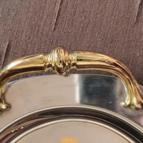 Serving tray set vintage classic with embossed gold handles, used