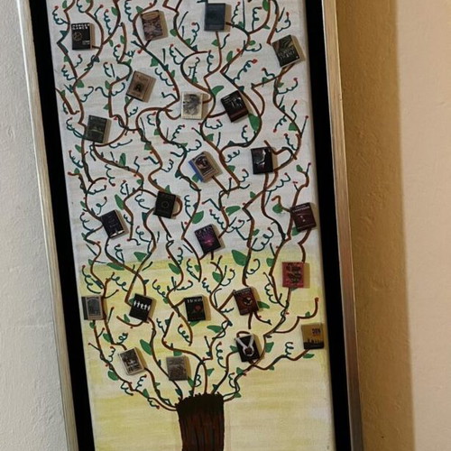 3D Mixed Media Painting The Tree of Books framed, like new