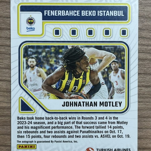 2023-24 Panini Donruss Euroleague Basketball Signature Series Johnathan Motley autograph card like new
