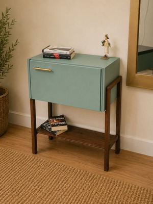 Βοηθητικό έπιπλο mid-century μεταχειρισμένο, sage green και φυσικό ξύλο