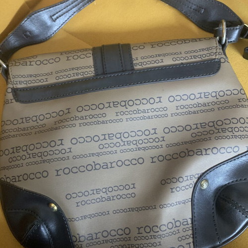Roccobarocco handbag used, beige and brown canvas and leather