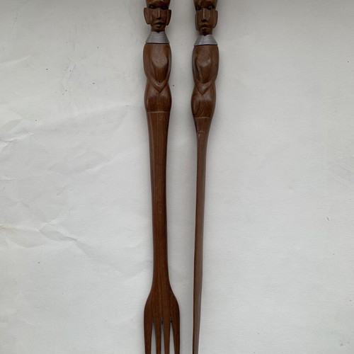 Vintage woodcarved decorative fork and knife like new