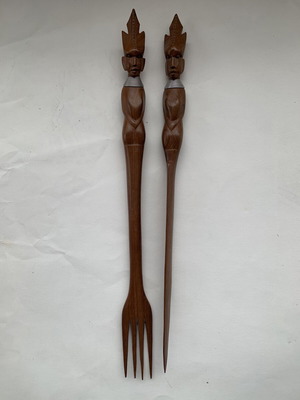 Vintage woodcarved decorative fork and knife like new