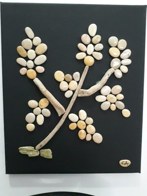 Painting with shepherd and stones handmade new