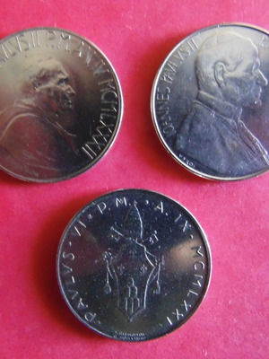 Collectible commemorative coins of Vatican State 3 used, 100 lire