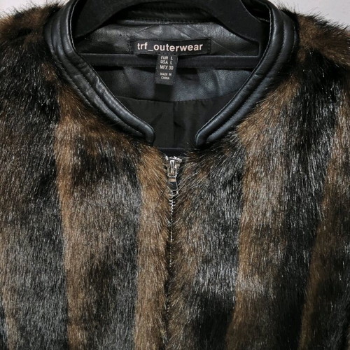 Zara synthetic fur coat jacket black and brown like new