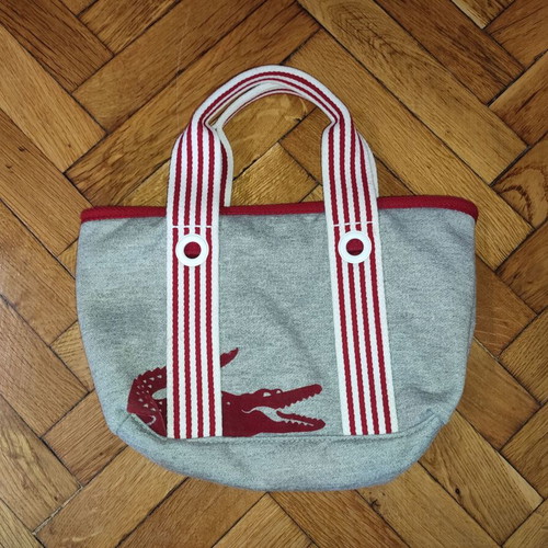 Lacoste handbag used, grey and red