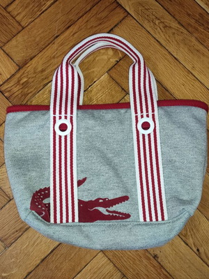 Lacoste handbag used, grey and red