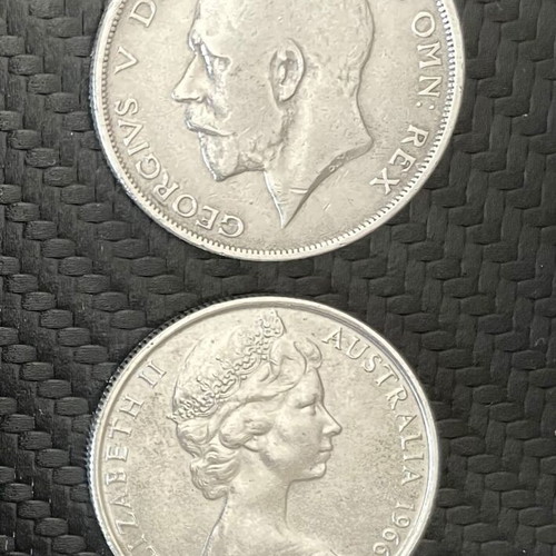 Silver coins like new ½ Crown George V 1915 and 50 Cents Australia 1966
