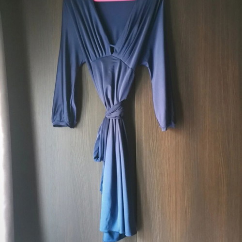 Women's blue dress like new, viscose fabric with satin