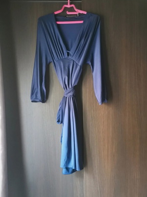 Women's blue dress like new, viscose fabric with satin