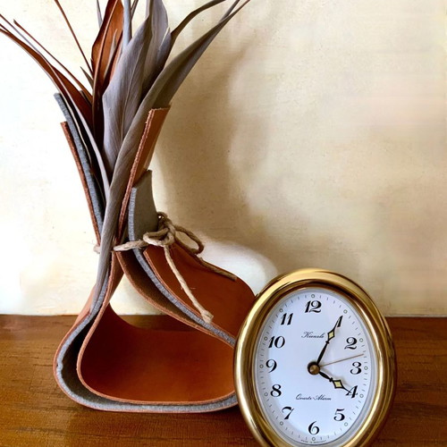 Kienzle Quartz Alarm Desk Clock New Oval Gold-Tone Polished Brass