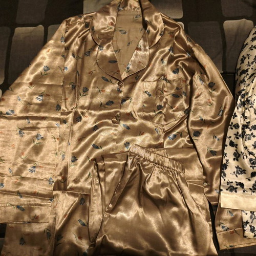 Satin women's pajamas like new, set of 2, white and beige
