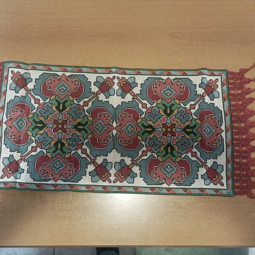 Hand-embroidered table runner hand-stitched new with macrame