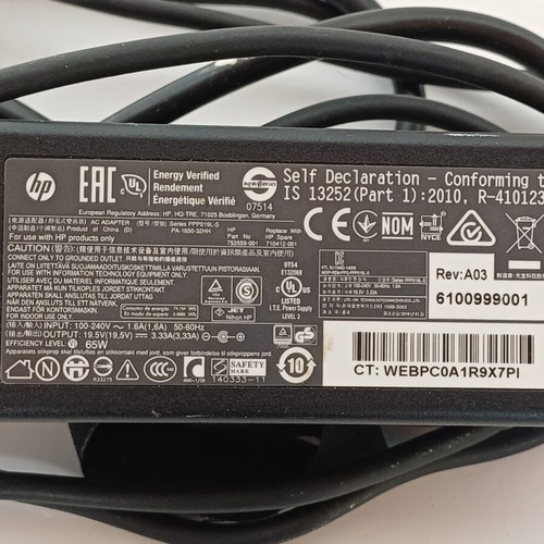 HP laptop power adapter 19.5v 3.33a 65w like new