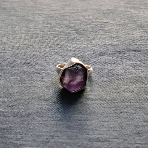 Statement Ring with Raw Amethyst Silver 925 New
