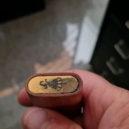 Wooden lighter case used with carved embossed Royal Palace of Madrid design