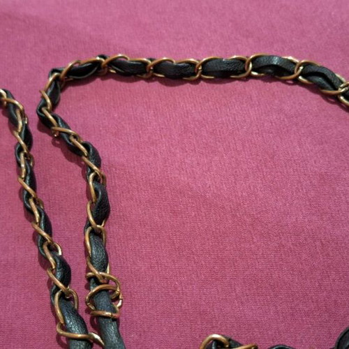 Bag chain 132 cm bronze with leather like new, black