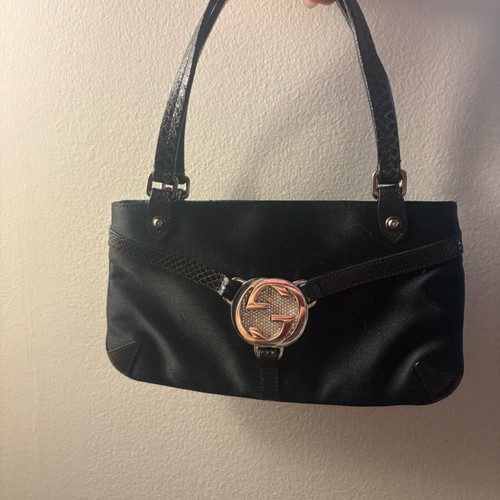 Gucci Interlocking Mini Clutch Bag Silk and Leather Black New