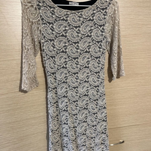 Be You beige short fitted dress with lace and back opening like new