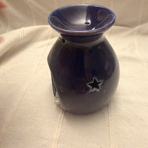 Zodiac Leo Wax Burner used, navy blue ceramic with gold designs