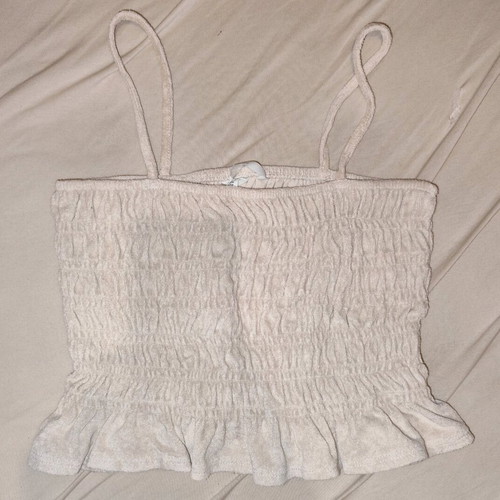 H&M terry crop top like new, beige with gathers and ruffles