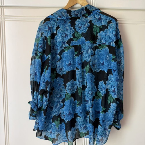 Vassia Kostara one size shirt, black and blue floral