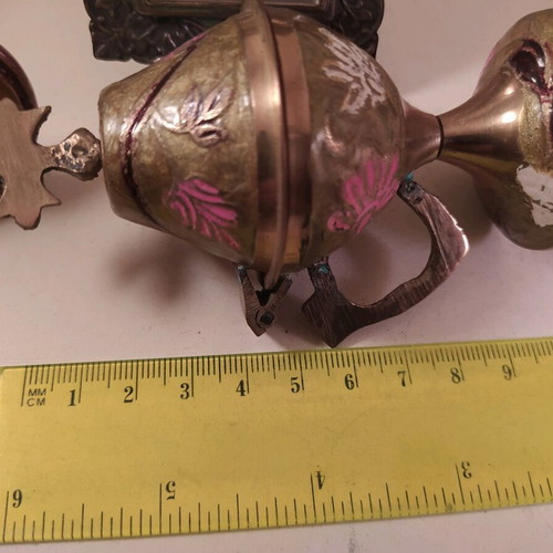 Set of 4 church incense burner brass and ceramic icons like new