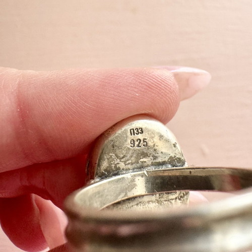 925 Silver Ring with Natural Nautilus Shell Vintage, Like New