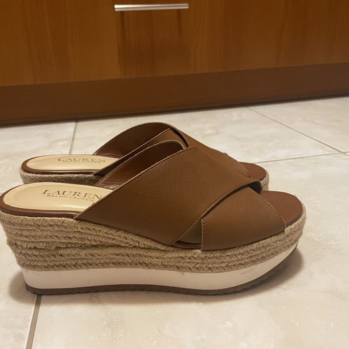 Ralph Lauren leather platform espadrilles like new, size 39, tan