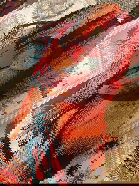 MISSONI Πλεκτό πόντσο/poncho με ζιγκ-ζαγκ ριγέ σχέδιο και κρόσσια