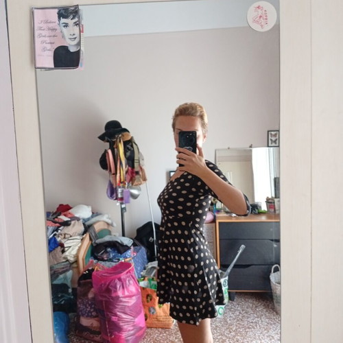 Mini casual dress, black and white polka dots
