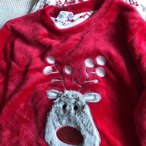 Christmas fleece pajama red M/L Rudoph like new