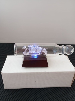 Glass Ship in Bottle with Color-Changing LED Light New