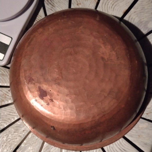 Handmade copper cooking vessel with lid used, vintage