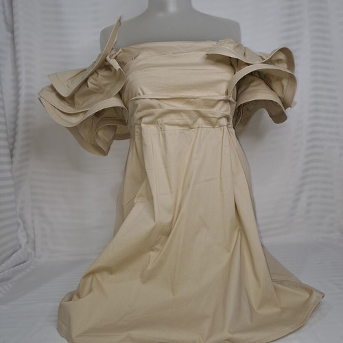 Elegant Cotton Dress size M, beige, made in Italy