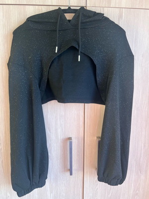 SHEIN black crop sports shirt size M glitter fabric new
