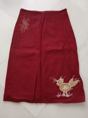 Pepe Jeans wool pencil skirt, burgundy with appliqué