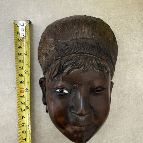 Asian vintage wooden carved mask used, handmade