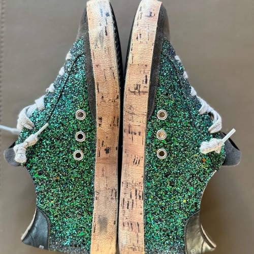 Golden Goose Superstar Emerald Glitter Cork Sole Like New