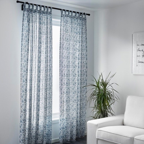 IKEA Mjolkort curtains 2 panels like new, floral blue white
