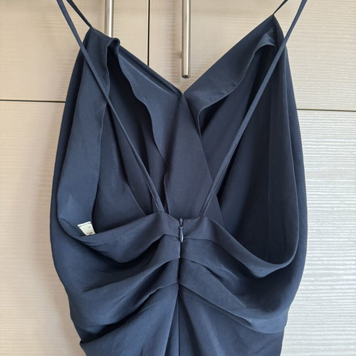 Karavan long dark blue dress like new with draped opening and slit