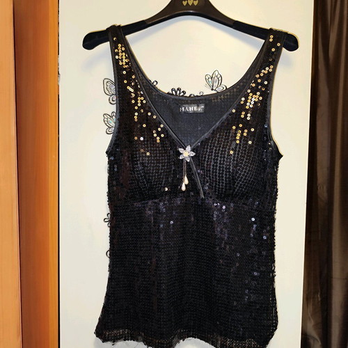 Women's tanktop with bolero twin set new, black with sequins