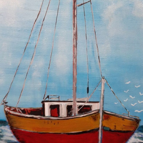 Handmade painting new on driftwood