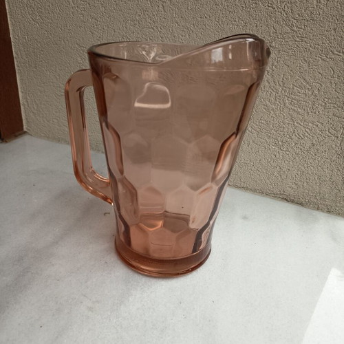Glass pink jug like new, height 20-22 cm