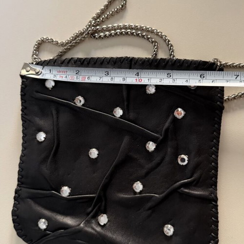 Women's leather crossbody bag like new with rhinestones and double chain